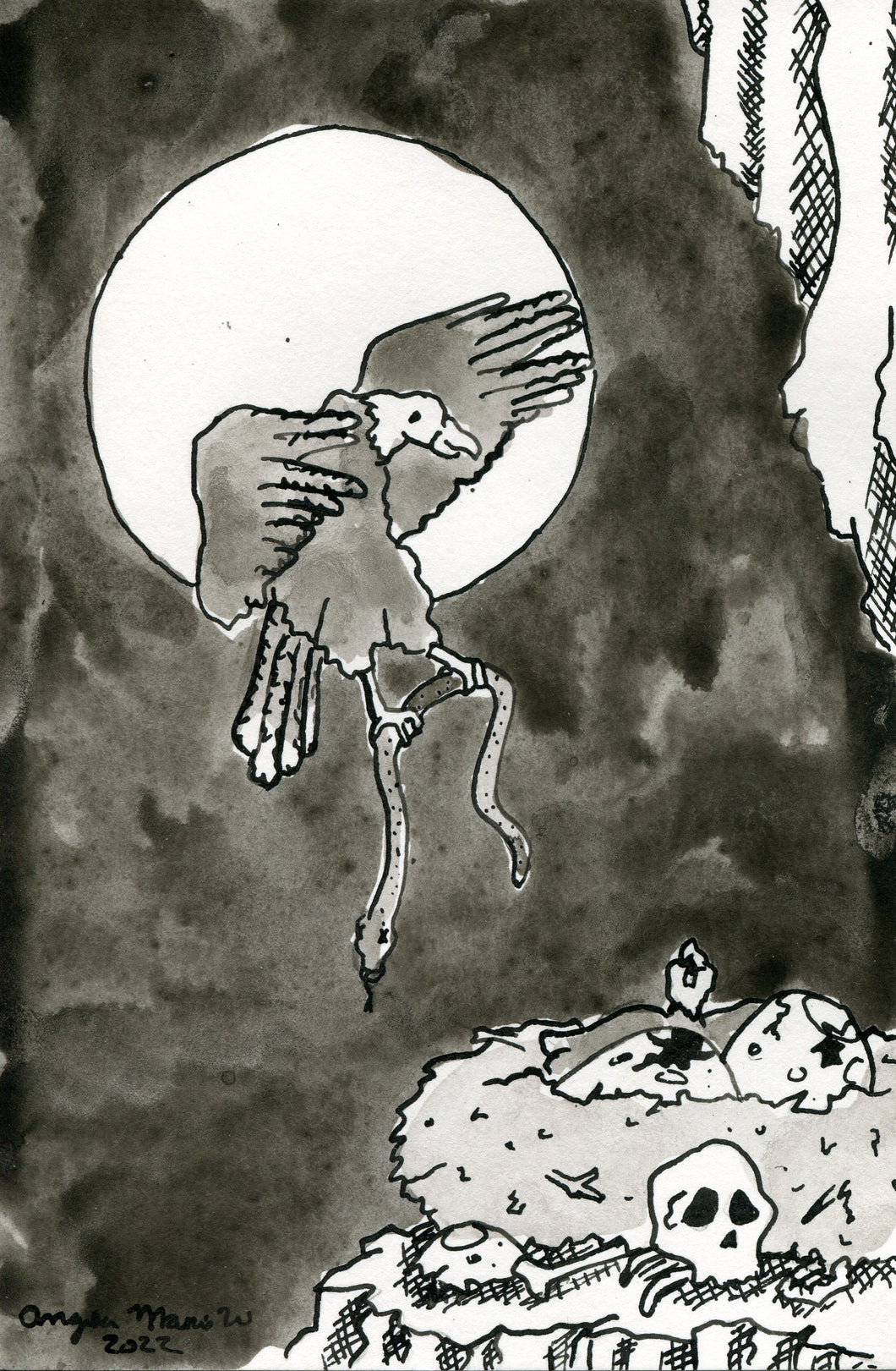 Inktober 2022 Day 9 Nest and Day 11 Eagle